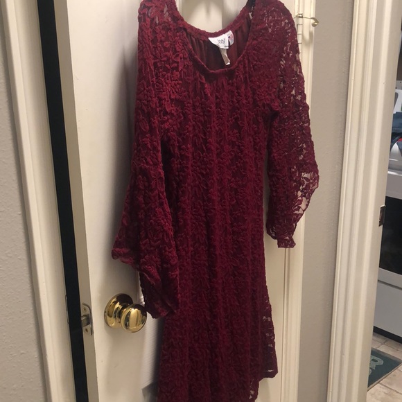 Maroon Lace, Size Med Dress, asymmetrical slv - Picture 1 of 8